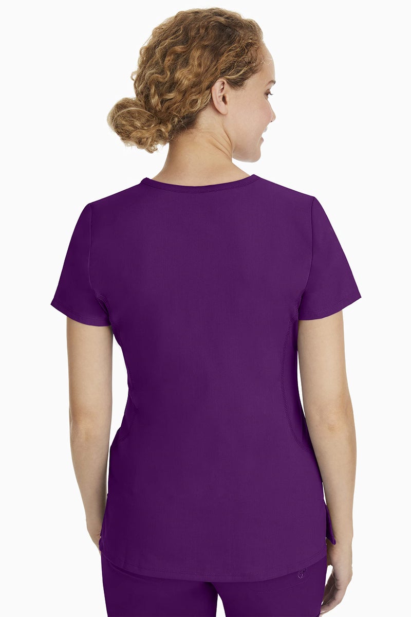 Healing Hands Women's Scrub Top V-Neck with 2 Pockets, 2-Way Stretch, and Yoga Knit Side Panels for Slim Fit - 2245, L, Eggplant - Image 2